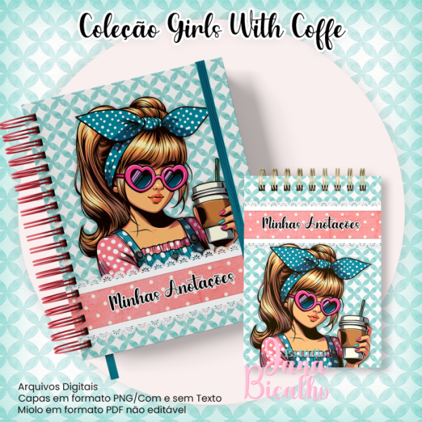 Caderno Pautado A5+Bloquinho A6 - Coleção Girls With Coffe N10