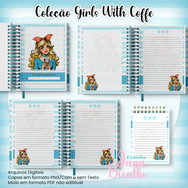 Caderno Pautado A5+Bloquinho A6 - Coleção Girls With Coffe N1 - Imagem 2