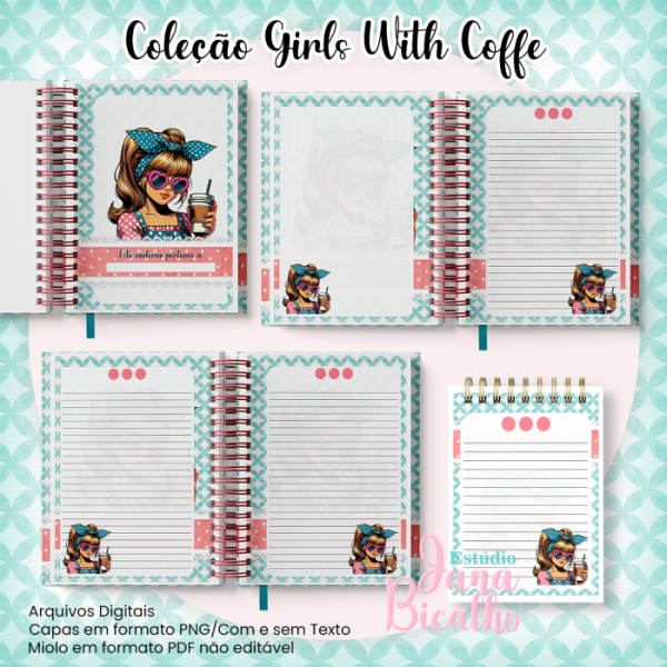 Caderno Pautado A5+Bloquinho A6 - Coleção Girls With Coffe N10 - Imagem 2