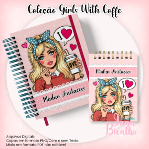Caderno Pautado A5+Bloquinho A6 - Coleção Girls With Coffe N2
