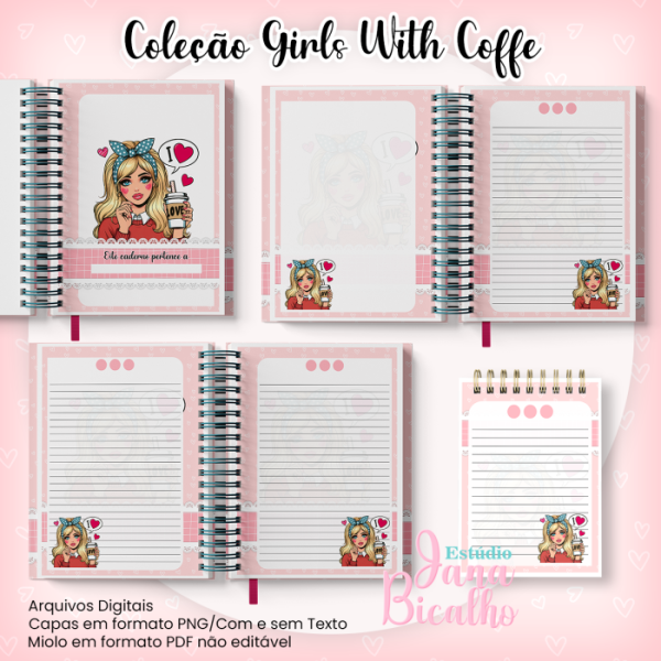 Caderno Pautado A5+Bloquinho A6 - Coleção Girls With Coffe N2 - Imagem 2