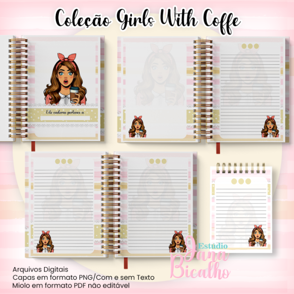 Caderno Pautado A5+Bloquinho A6 - Coleção Girls With Coffe N3 - Imagem 2