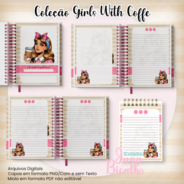 Caderno Pautado A5+Bloquinho A6 - Coleção Girls With Coffe N4 - Imagem 2