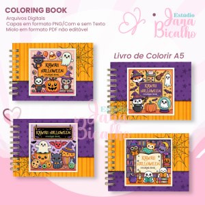 Livro A5 de Colorir Horizontal Kawaii Halloween