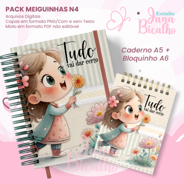 PACK Caderno Pautado A5+Bloquinho A6 - Coleção Meiguinhas N4