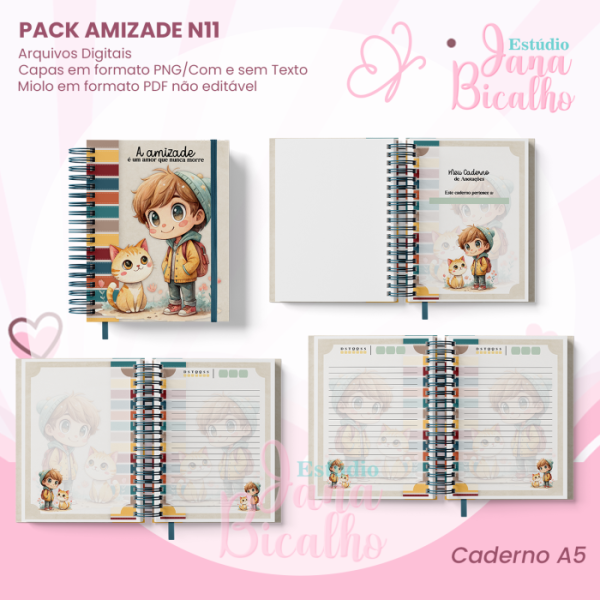 PACK Caderno Pautado A5+Bloquinho A6 - Amizade N11 - Imagem 2