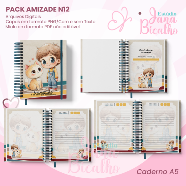 PACK Caderno Pautado A5+Bloquinho A6 - Amizade N12 - Imagem 2