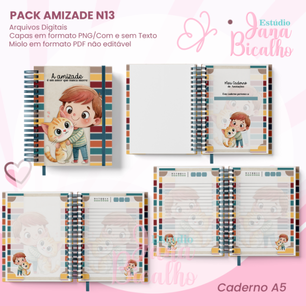 PACK Caderno Pautado A5+Bloquinho A6 - Amizade N13 - Imagem 2