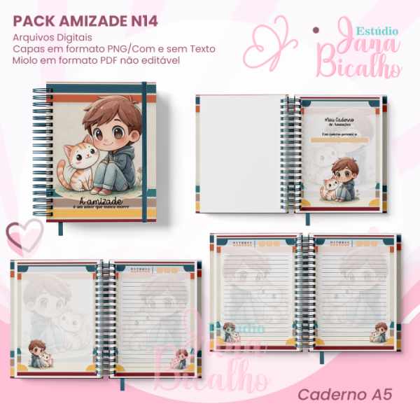 PACK Caderno Pautado A5+Bloquinho A6 - Amizade N14 - Imagem 2