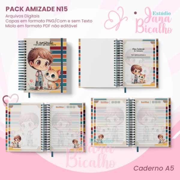 PACK Caderno Pautado A5+Bloquinho A6 - Amizade N15 - Imagem 2