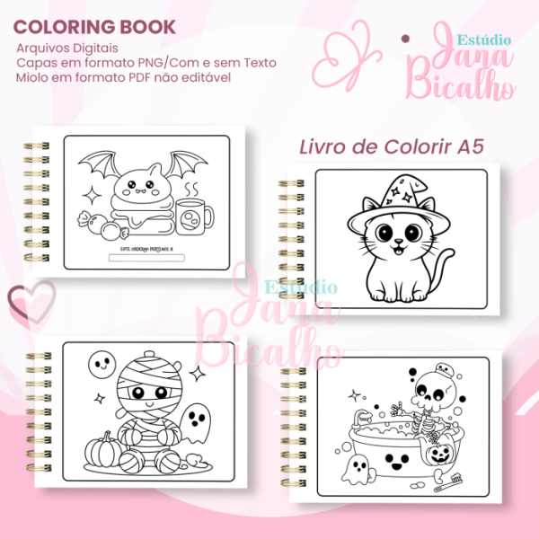 Livro A5 de Colorir Horizontal Kawaii Halloween - Imagem 2