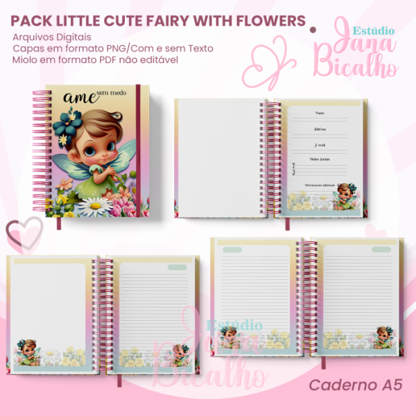 PACK Caderno Pautado A5+Bloquinho A6 - Little Cute Fairy with flowers - Imagem 2
