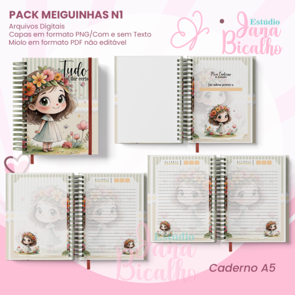 PACK Caderno Pautado A5+Bloquinho A6 - Coleção Meiguinhas N1 - Imagem 2