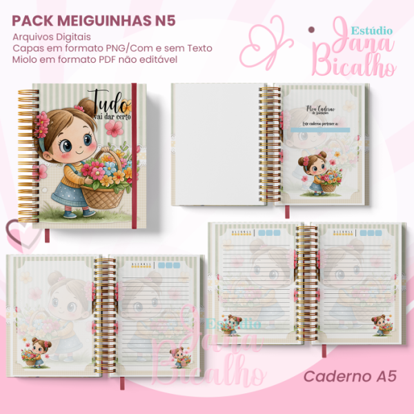 PACK Caderno Pautado A5+Bloquinho A6 - Coleção Meiguinhas N5 - Imagem 2