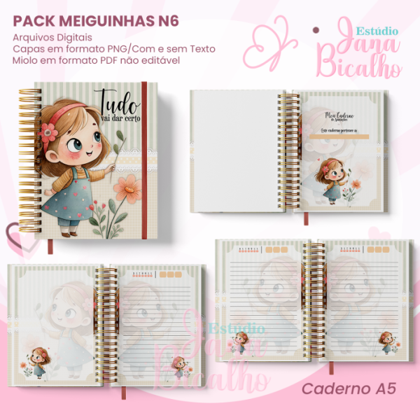 PACK Caderno Pautado A5+Bloquinho A6 - Coleção Meiguinhas N6 - Imagem 2