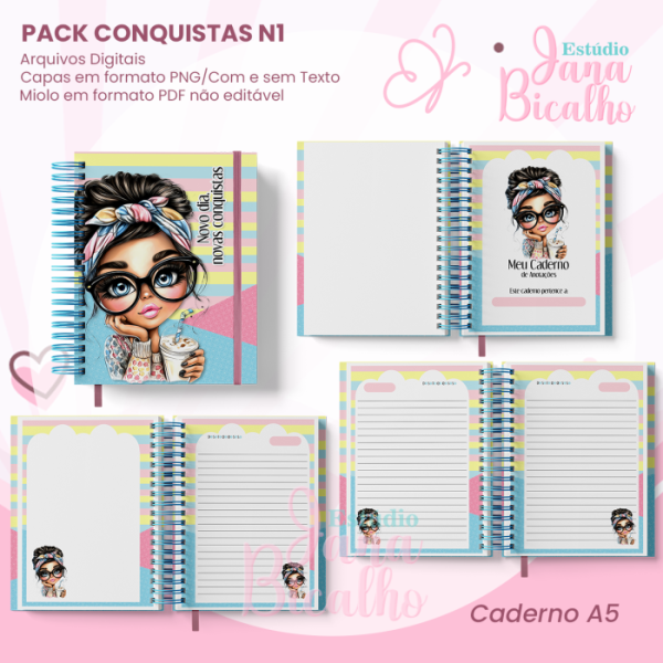 PACK Caderno Pautado A5+Bloquinho A6 - Conquistas N1 - Imagem 2