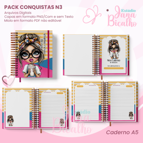 PACK Caderno Pautado A5+Bloquinho A6 - Conquistas N3 - Imagem 2