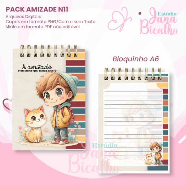 PACK Caderno Pautado A5+Bloquinho A6 - Amizade N11 - Imagem 3
