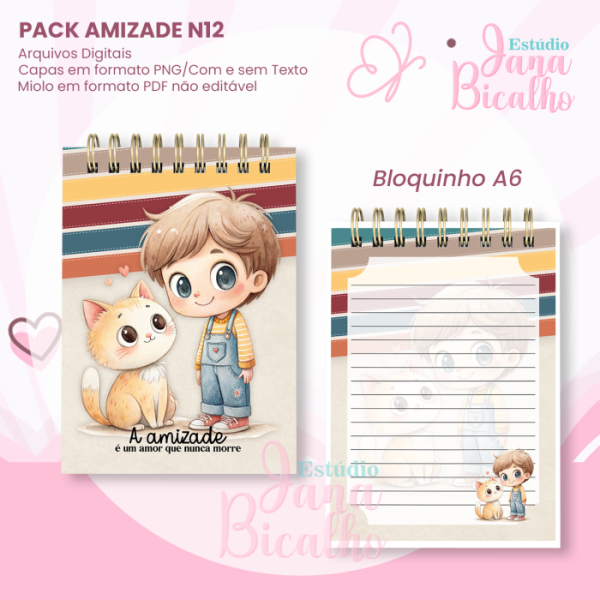 PACK Caderno Pautado A5+Bloquinho A6 - Amizade N12 - Imagem 3