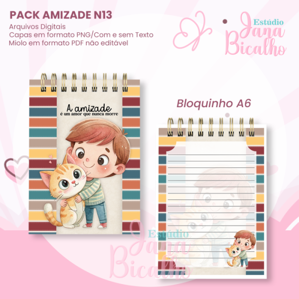 PACK Caderno Pautado A5+Bloquinho A6 - Amizade N13 - Imagem 3
