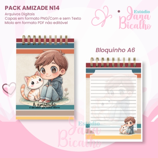PACK Caderno Pautado A5+Bloquinho A6 - Amizade N14 - Imagem 3