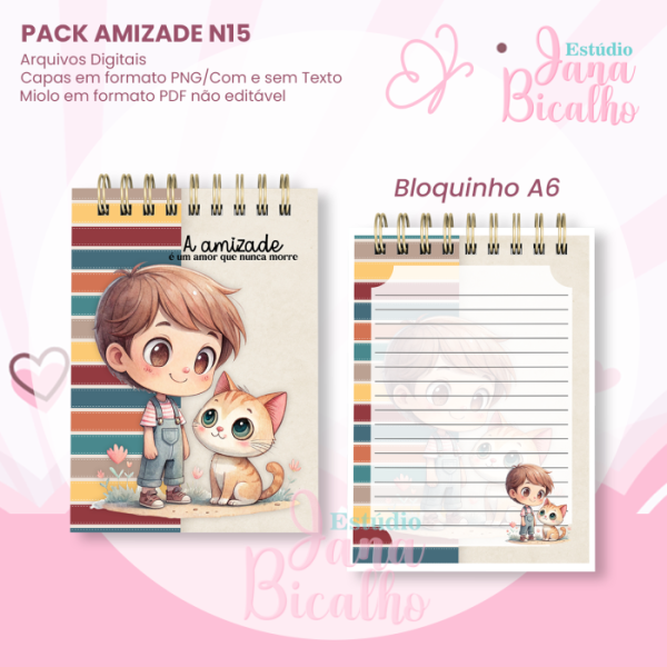 PACK Caderno Pautado A5+Bloquinho A6 - Amizade N15 - Imagem 3