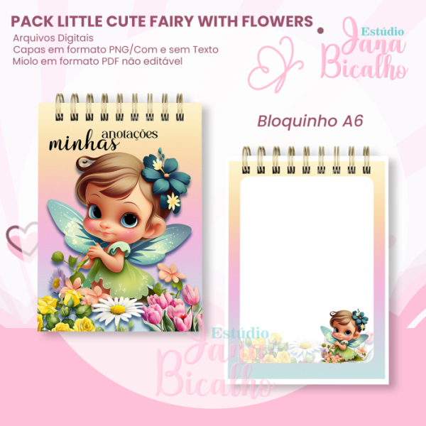 PACK Caderno Pautado A5+Bloquinho A6 - Little Cute Fairy with flowers - Imagem 3
