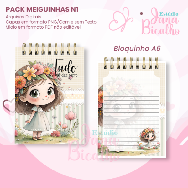 PACK Caderno Pautado A5+Bloquinho A6 - Coleção Meiguinhas N1 - Imagem 3