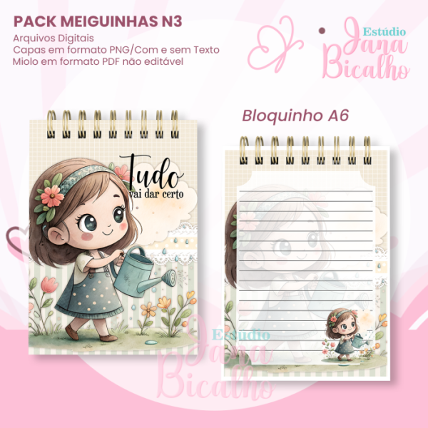 PACK Caderno Pautado A5+Bloquinho A6 - Coleção Meiguinhas N3 - Imagem 3