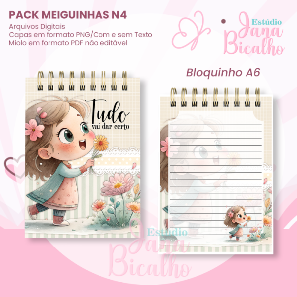 PACK Caderno Pautado A5+Bloquinho A6 - Coleção Meiguinhas N4 - Imagem 3