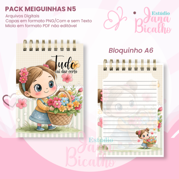 PACK Caderno Pautado A5+Bloquinho A6 - Coleção Meiguinhas N5 - Imagem 3