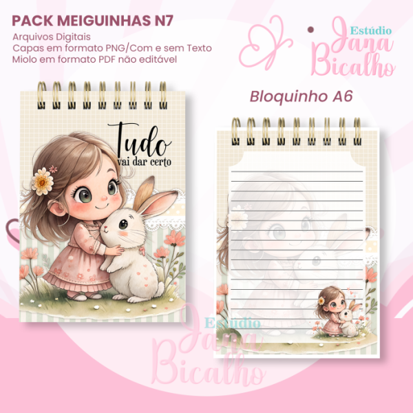 PACK Caderno Pautado A5+Bloquinho A6 - Coleção Meiguinhas N7 - Imagem 3