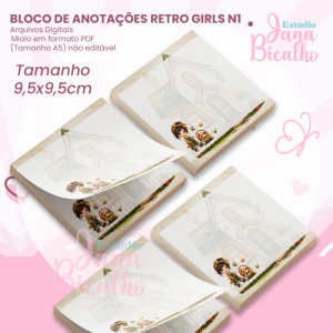 Bloco de Anotações 9,5x9,5cm Retro Girls N1