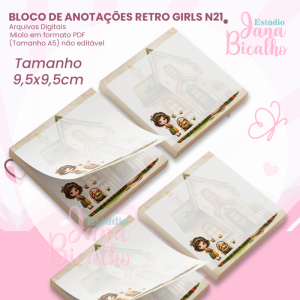 Bloco de Anotações 9,5x9,5cm Retro Girls N21
