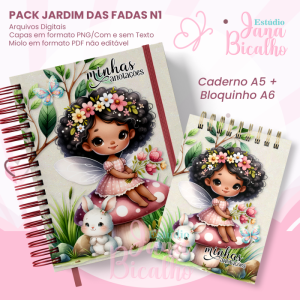 PACK Caderno Pautado A5+Bloquinho A6 Jardim das Fadas N1