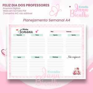 Planejamento Semanal A4 Feliz Dia dos Professores