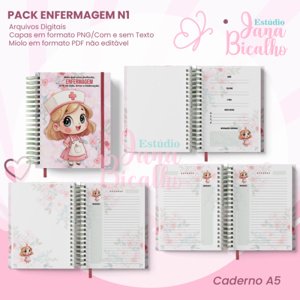 PACK Caderno Pautado A5+Caderneta A6 Enfermagem N1 - Imagem 2