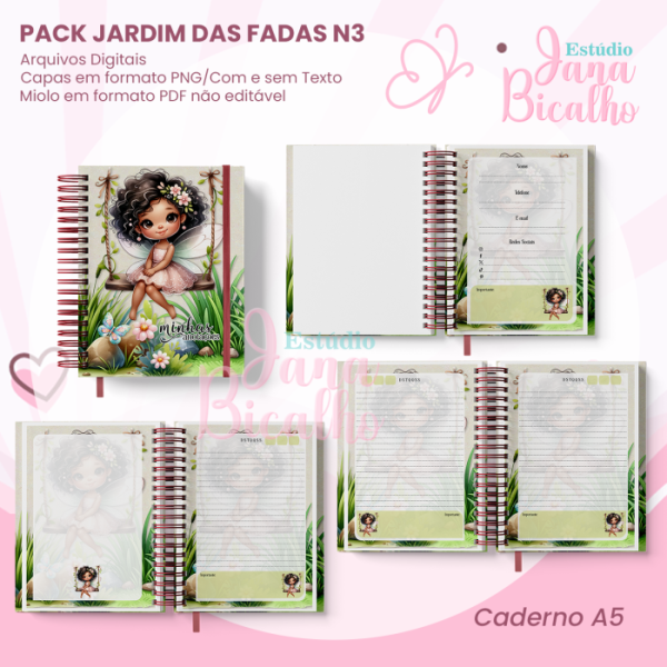 PACK Caderno Pautado A5+Bloquinho A6 Jardim das Fadas N3 - Imagem 2