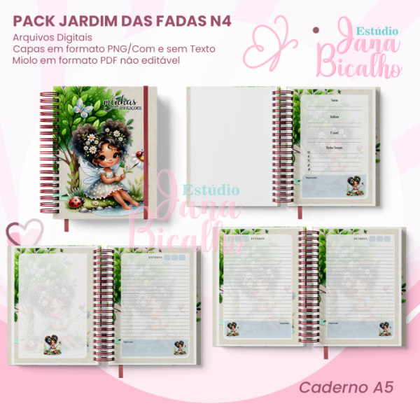 PACK Caderno Pautado A5+Bloquinho A6 Jardim das Fadas N4 - Imagem 2