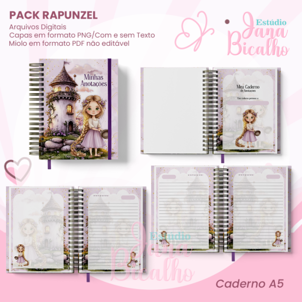 PACK Caderno Pautado A5+Bloquinho A6 Rapunzel - Imagem 2
