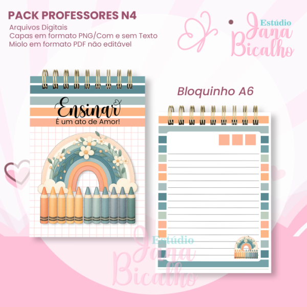 PACK Caderno Pautado A5+Bloquinho A6 Professores N4 - Imagem 3