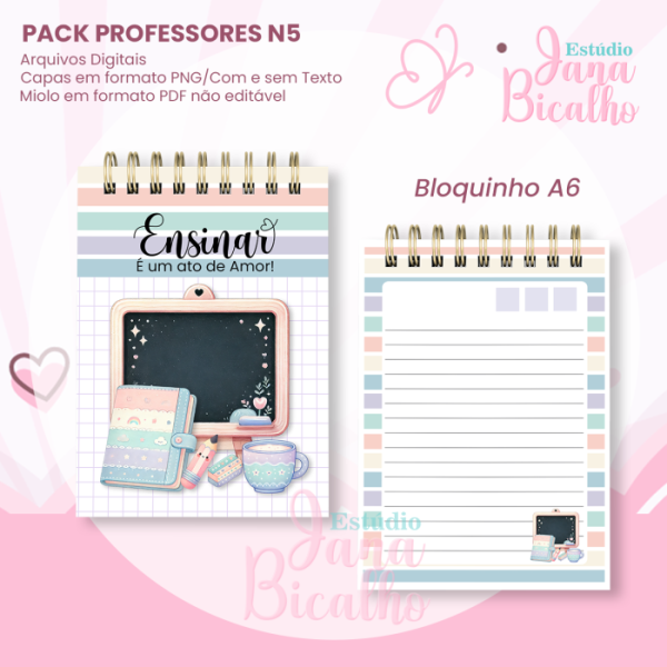 PACK Caderno Pautado A5+Bloquinho A6 Professores N5 - Imagem 3