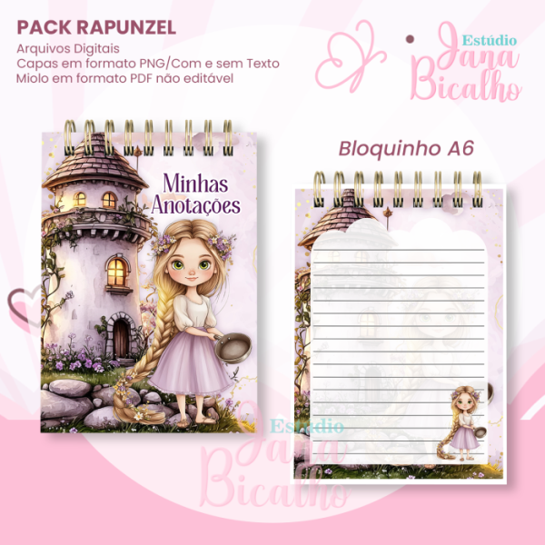 PACK Caderno Pautado A5+Bloquinho A6 Rapunzel - Imagem 3