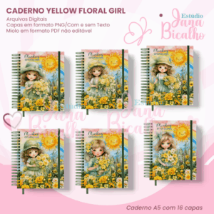 Caderno A5 Yellow Floral Girl 16 em 1