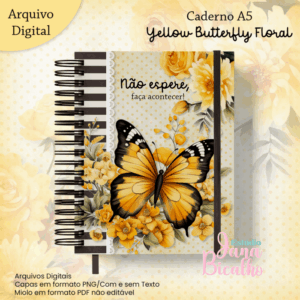Caderno A5 Coleção Yellow Butterfly Floral
