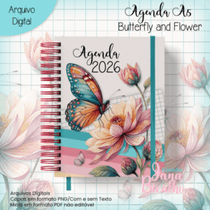 Agenda A5 Butterfl and Flower (Miolo Datado + Miolo Permanente)