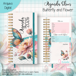 Agenda Slim Butterfl and Flower (Miolo Datado + Miolo Permanente)