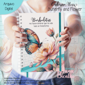 Caderno Universitário Butterfl and Flower