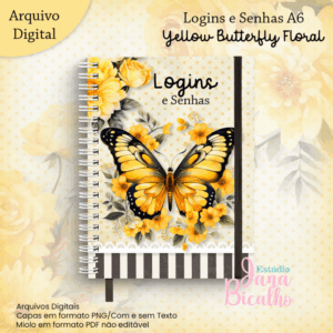 Caderneta A6 Logins e Senhas Coleção Yellow Butterfly Floral