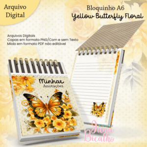 Bloquinho A6 Coleção Yellow Butterfly Floral